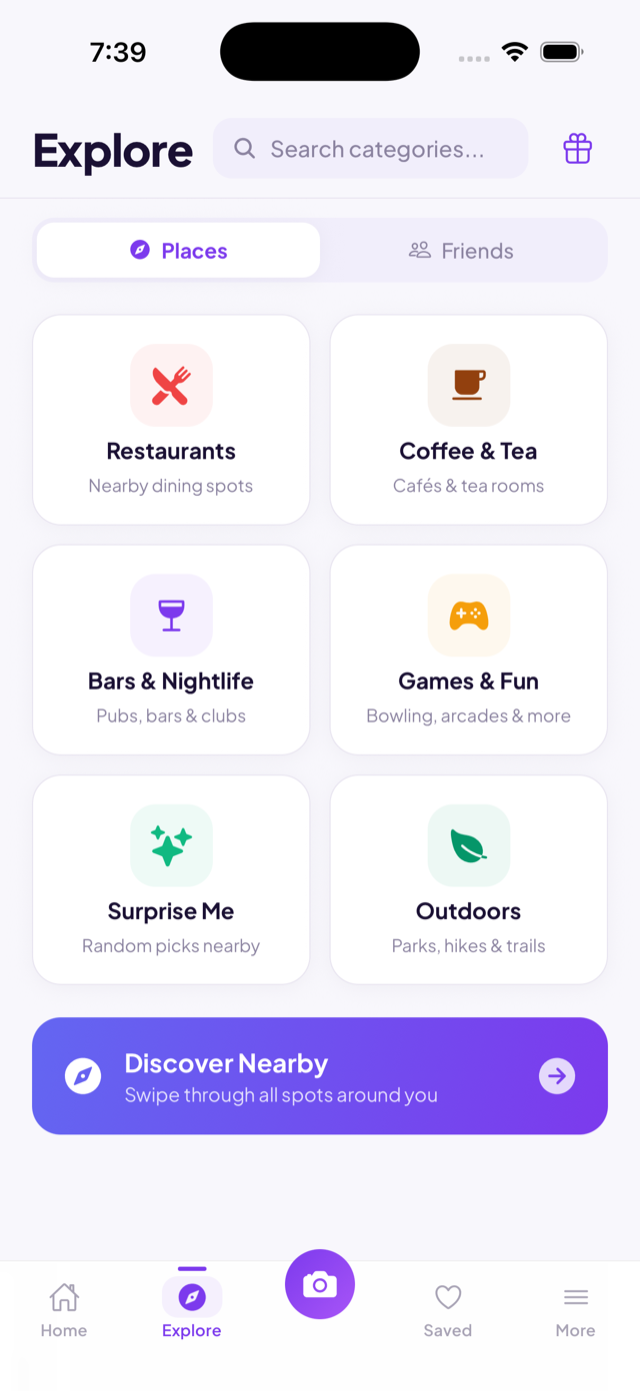 Veyalo explore nearby places screen